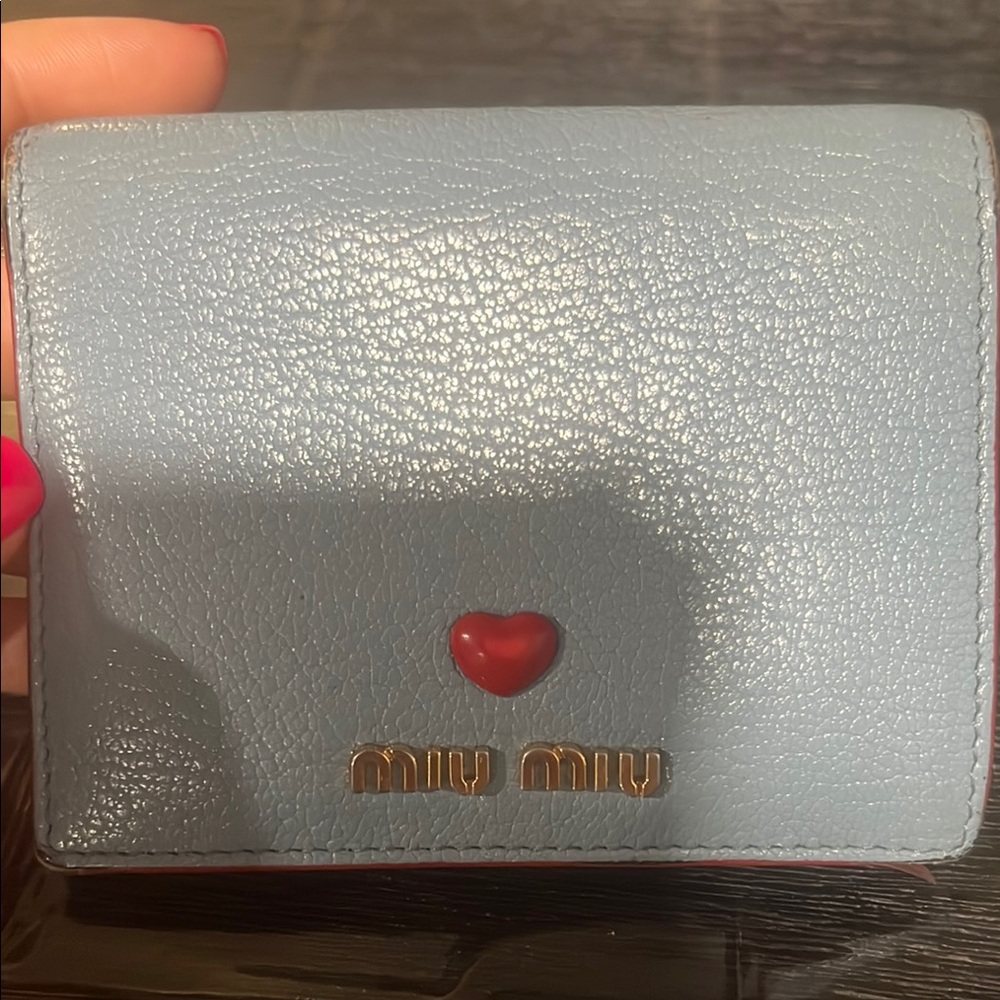 Miu Miu Blue Leather Wallet with Red Heart